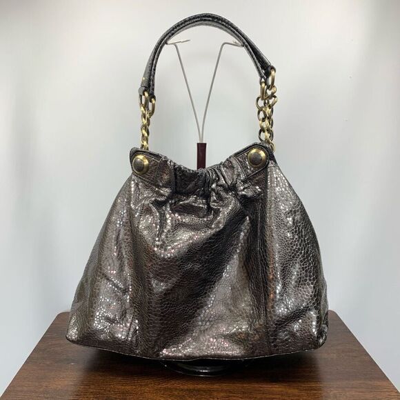 Cynthia Rowley Women's Metallic Snakeskin Pattern Gold Tone Hobo Bag Brown - Picture 1 of 11
